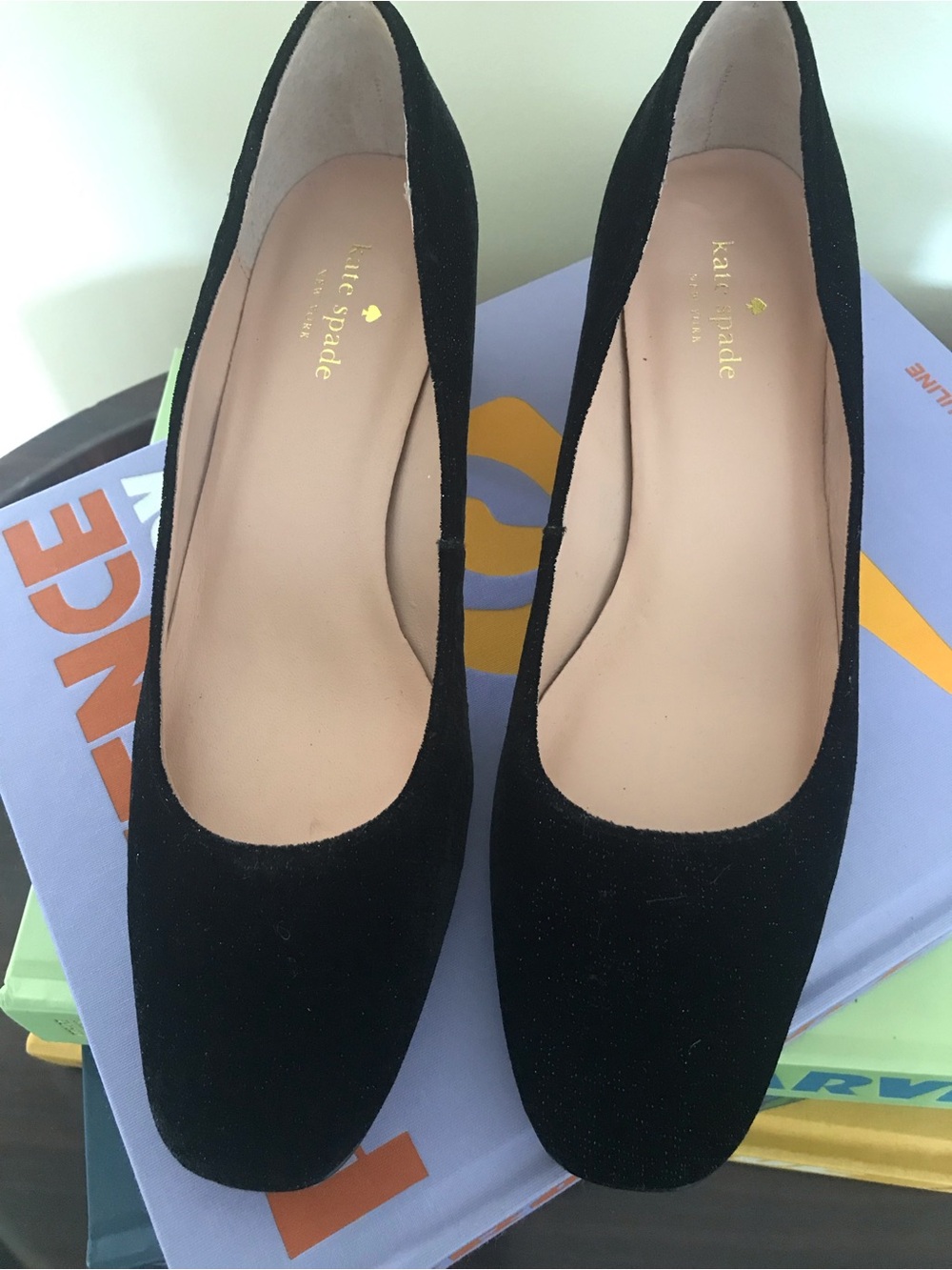 kate spade Black Velvet, Round-Toe, Glitter Heel Pump.